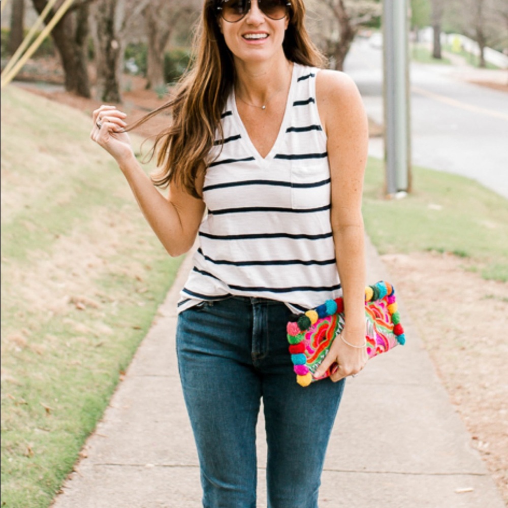 Madewell Whisper Cotton V-Neck Pocket Tank Striped
